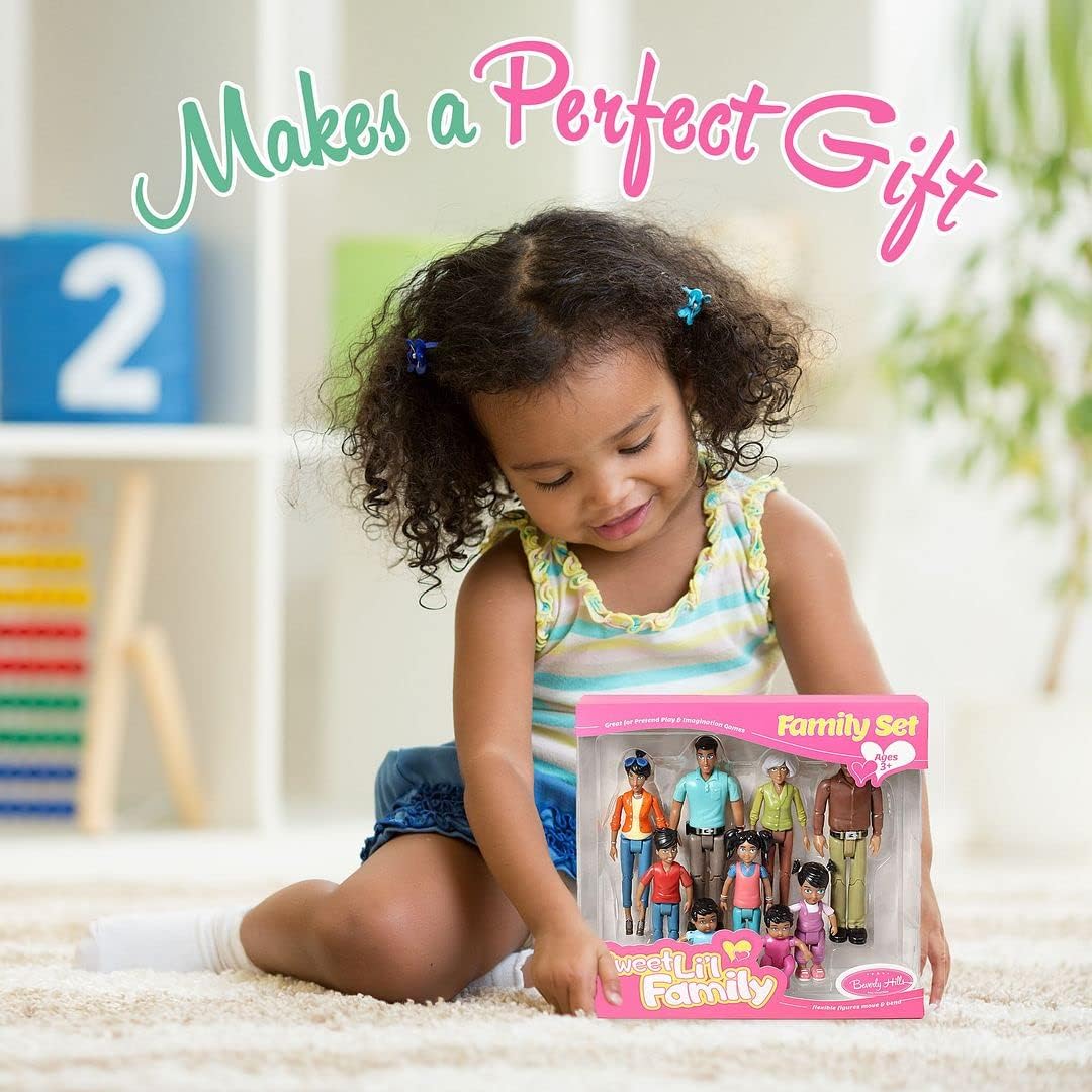 Beverly Hills Doll Collection Sweet Li'l Family Hispanic Dollhouse People Set of 9 Action Figure Set - Grandpa, Grandma, Mom, Dad, Sister, Brother, Toddler, Twin Boy & Girl