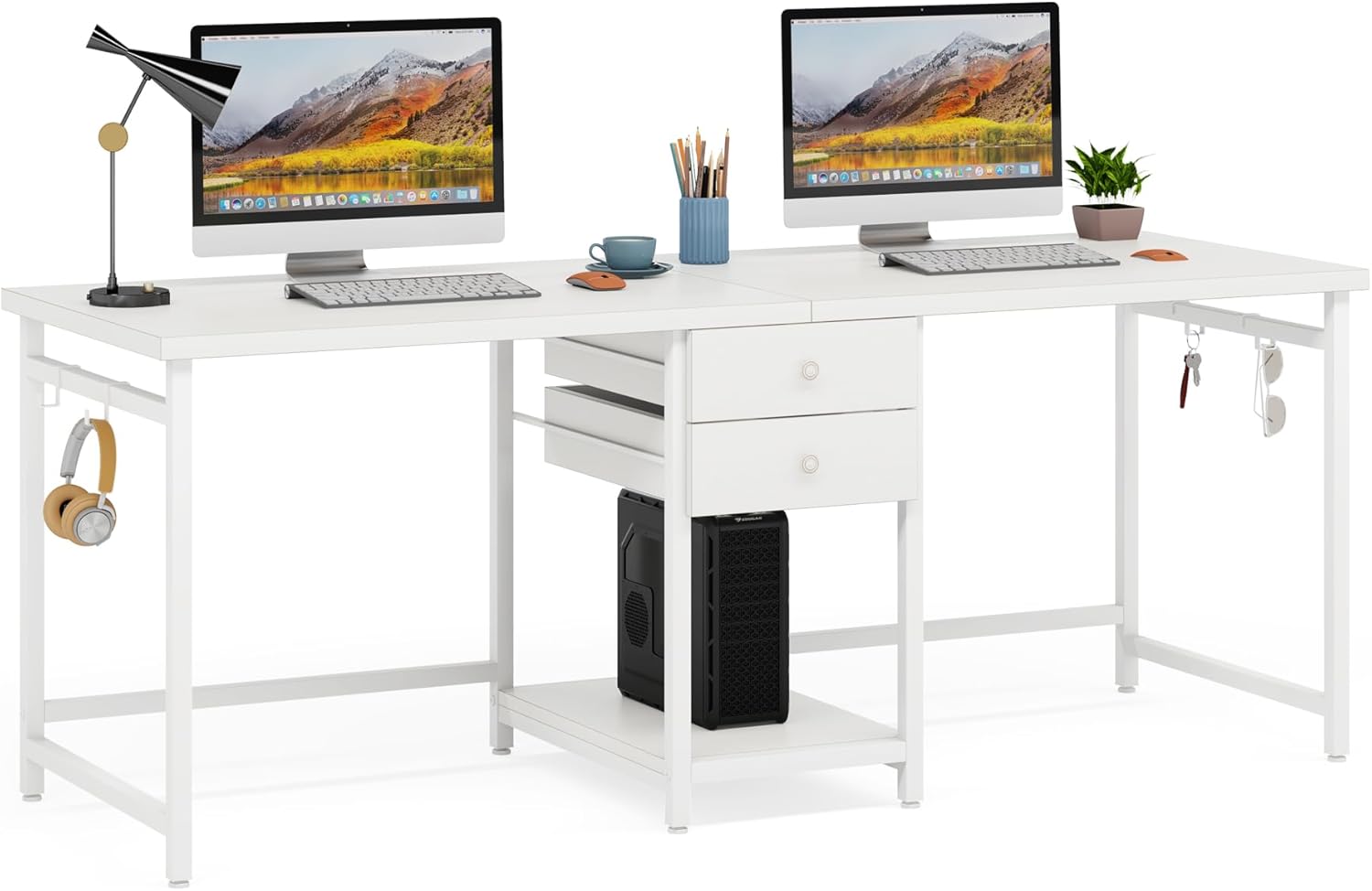 79 Inches Extra Long Two Person Office Desk,Two Person Desk with Storage Drawer, Long Desk Home Office Desks for 2 Person