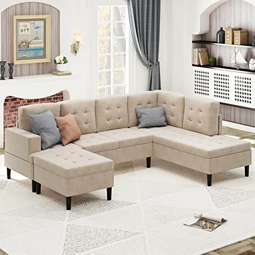 BALUS 101 Inch Sectional Couch U Shaped Sofa for Living Room, Movable Storage Ottoman, Oversized Sofa, Modern Design, Chaise Lounge, Easy Assembly, Grey