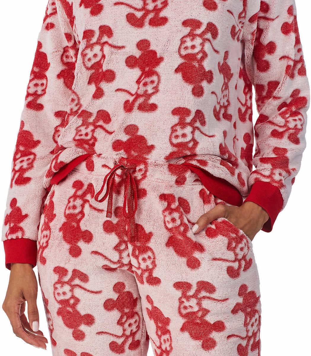 Disney Womens 2-Piece Fleece Jogger Lounge Set (Mickey Mouse Red, Small)