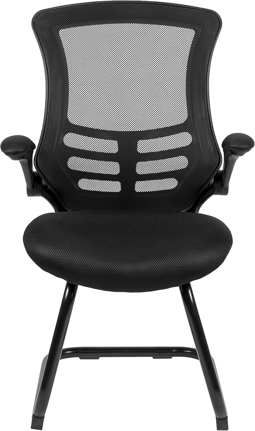 BizChair Black Mesh Sled Base Side Reception Chair with Flip-Up Arms-Office Waiting Room