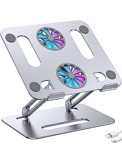 Laptop Stand with Fan Cooling | Portable & Adjustable Ventilated Aluminum Stand for MacBook, MacBook Pro, iMac | Height Raise & Cooler for 12