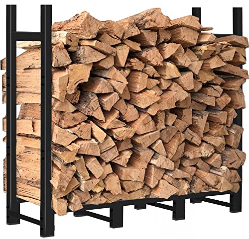 4ft Firewood Rack Adjustable Heavy Duty Fire Wood Stand Holder for Outdoor Indoor Fireplace Log Storage, Metal Lumber Stacker Organizer, Black