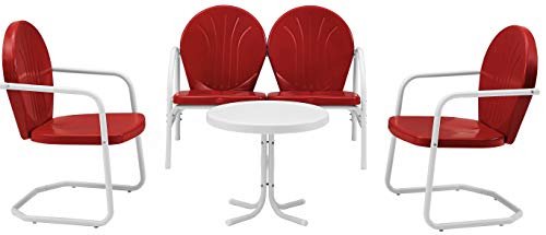 Crosley Furniture Griffith 4-Piece Metal Outdoor Conversation Set with Table, Loveseat, and 2 Chairs - Grasshopper Green