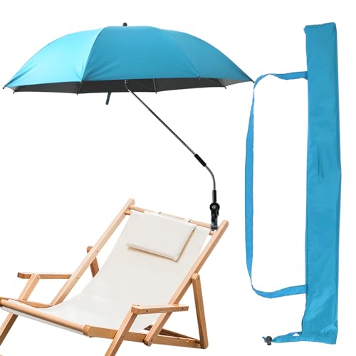 Beach Umbrella with Universal Clamp, 360° Adjustable Shade Umbrella, 42 Inch Outdoor Portable Camping Chair Umbrella with Large Opening Clip and Storage Bag for Beach Camping Wheelchair(No Chair)