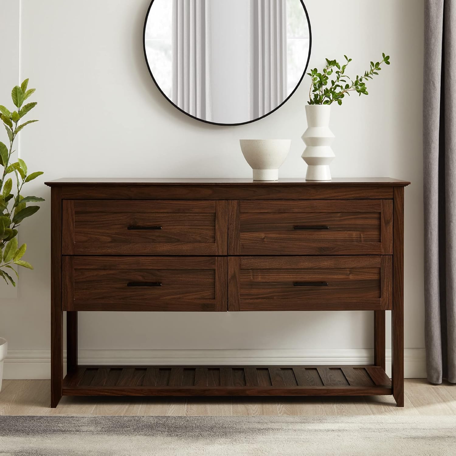 Walker Edison Luna Modern 4-Drawer Buffet with Lower Shelf, 54 Inch, Dark Walnut