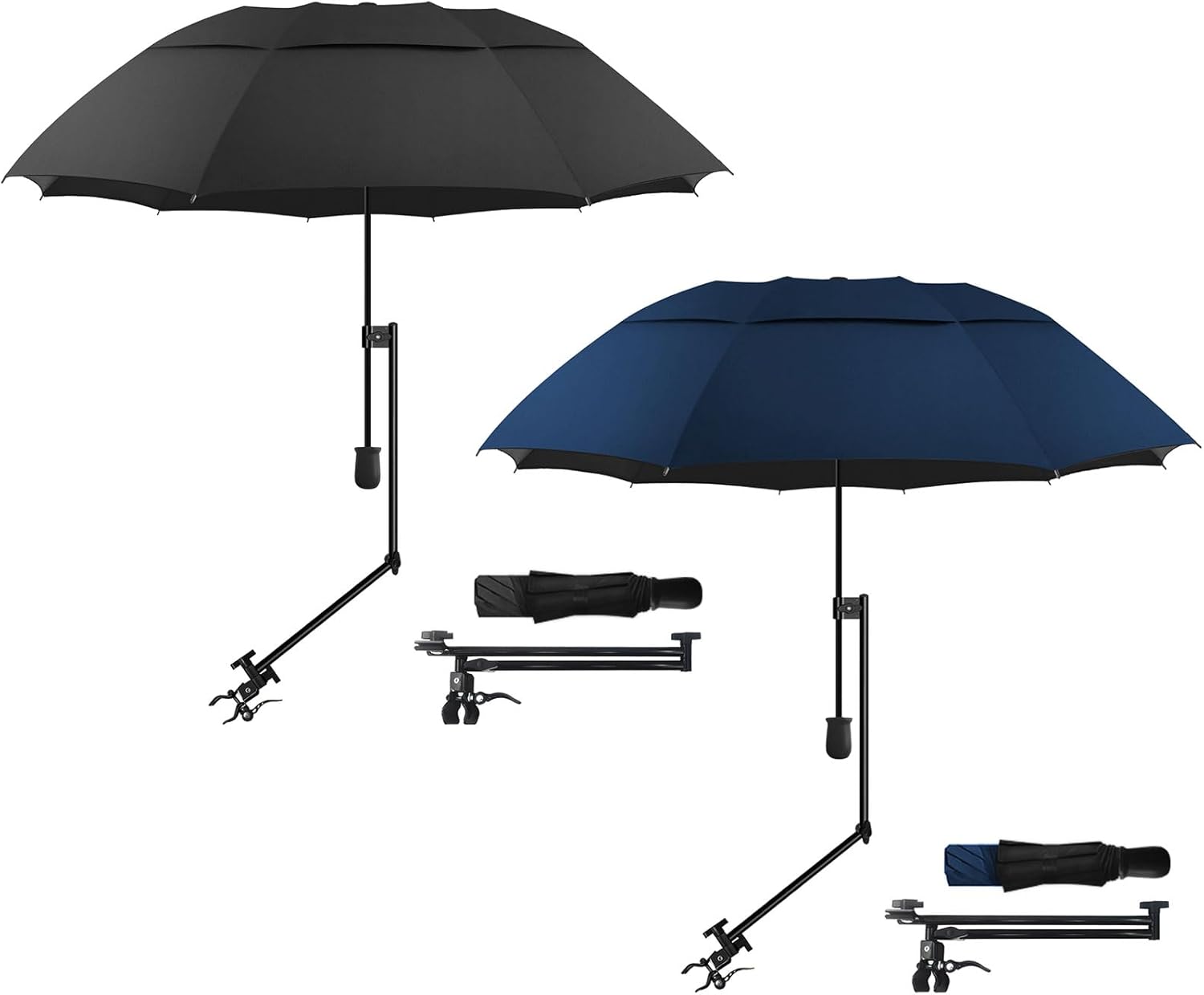 2 PCS Chair Umbrella with Universal Clamp 43 inches and 360-degree Swivel UPF 50+