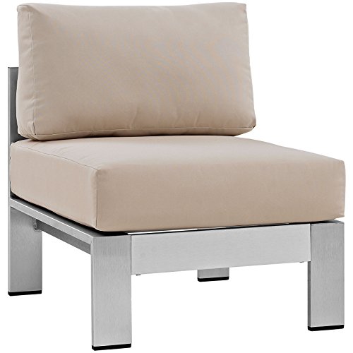 Modway Shore Aluminum Outdoor Patio Loveseat in Silver Beige