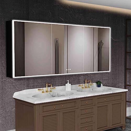 Medicine Cabinets with Mirror, Bathroom Mirror Cabinet with Outlets & USB, Medicine Cabinets for Bathroom with Defogger, 3 Color Temperatures Mirror Medicine Cabinet, 42”W x 36”H, Silver