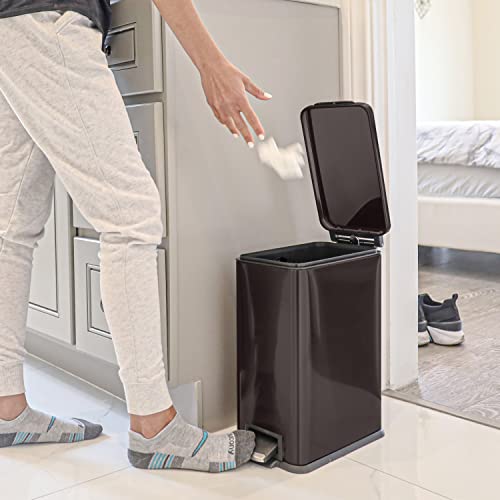 Home Zone Living 8 Gallon and 2.5 Gallon Kitchen Trash Can Combo Value Set, Slim Body Stainless Steel Design, 30 Liter and 9.7 Liter Capacity, Silver