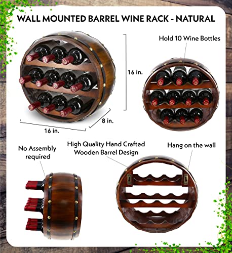 CoTa Global Barrell Wine Rack - Vintage Wall Mounted Barrel Wine Holder for 10 Wine Bottles, Decorative Wall Mounted Bottle Rack, Vintage Wall Wine Storage Shelf Organizer for Wine Bar and Home Décor