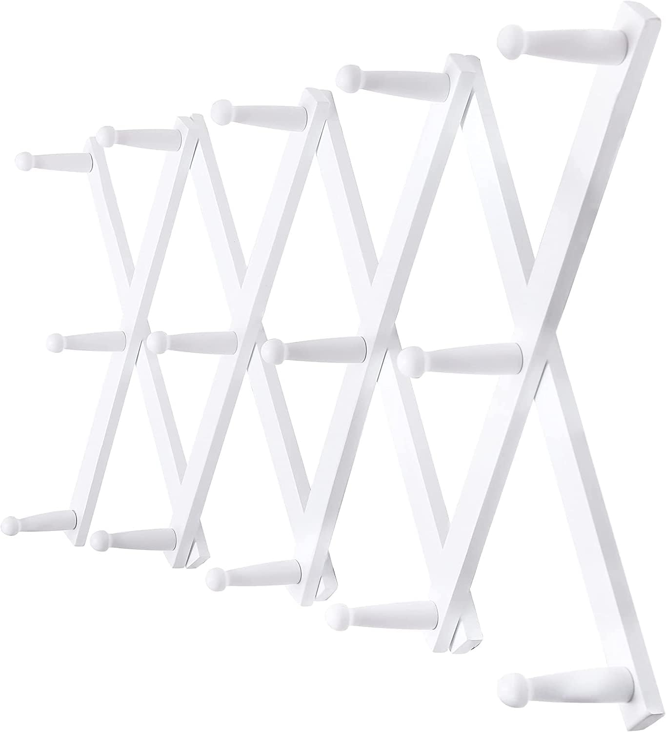 Accordion Wall Hanger, Hat Rack for Wall, Modern Expandable Coat Rack Wall Mounted, 16 Peg Hooks, White