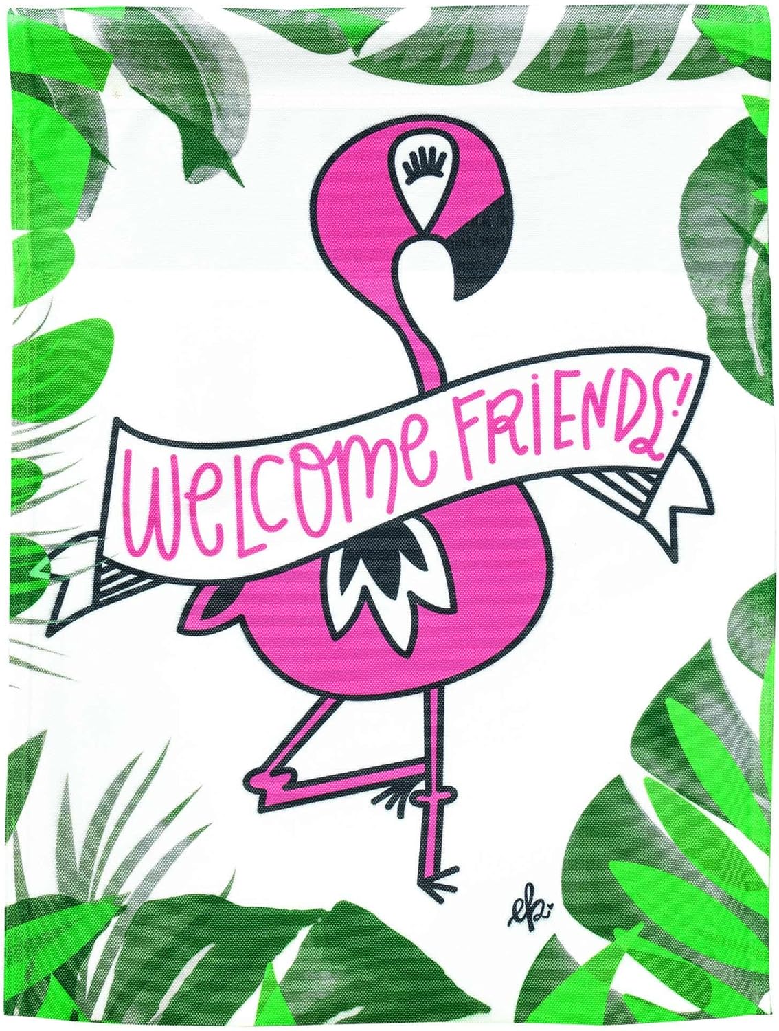 Magnolia Garden Welcome Friends Flamingo 13 x 19 White Polyester Outdoor Hanging Flag