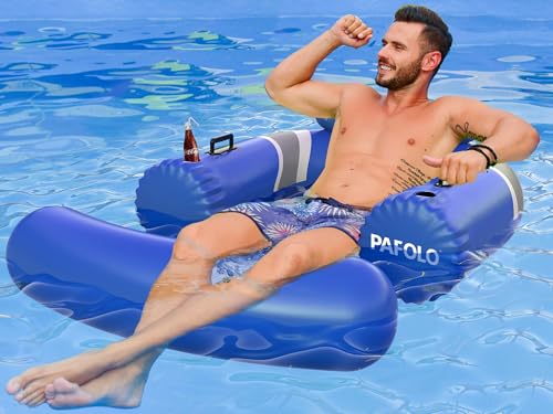 Inflatable Pool Float Lounge Chair, Fast Inflation Floating Adult for Pool or Lake, Inflatable Pool Floats Air Chambers with Adjustable Backrest, Cupholder, Arm Support and Mesh Bottom