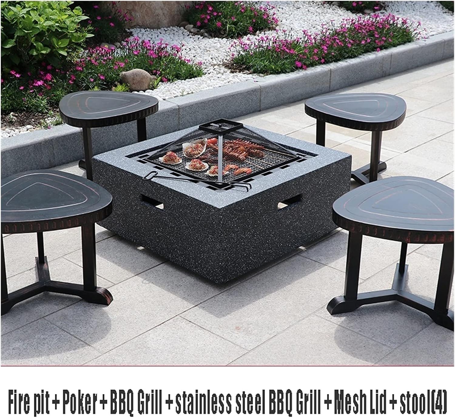 Outdoor Fire Pit Garden Wood-Burning Fire Pit BBQ Grill Table, Backyard Patio Patio Lawn Garden Outdoor Fireplace Wood-Burning Brazier, 71cm/28 (Size : Kit-2) ()