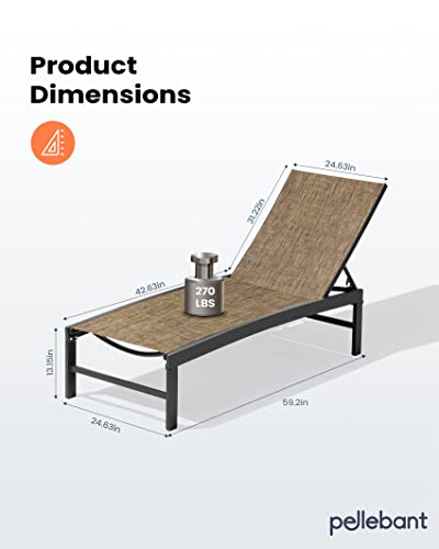 Pellebant Outdoor Lounge Chairs Set of 2, Patio Aluminum Chaise Lounge, Rustproof Pool Lounge Chairs for Pool Deck Sunbath with Adjustable Backrest(2PCS,Beige)