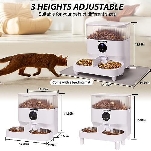 Automatic Cat Feeders, WHDPETS WiFi Pet Feeder with 1080P Camera for 2 Cats & Dogs, 5L Auto Dog Food Dispenser with Feeding Mat, Portion Control, Dual Power Supply, Voice Recorder, 2.4G Wi-Fi Enabled