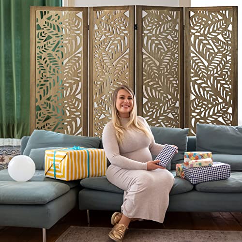 ECOMEX 6 Panel Room Divider, Cutout Room Divider Wall, Freestanding Folding Room Divider Screen, Room Dividers and Folding Privacy Screens Room Partition for Office (Brown)