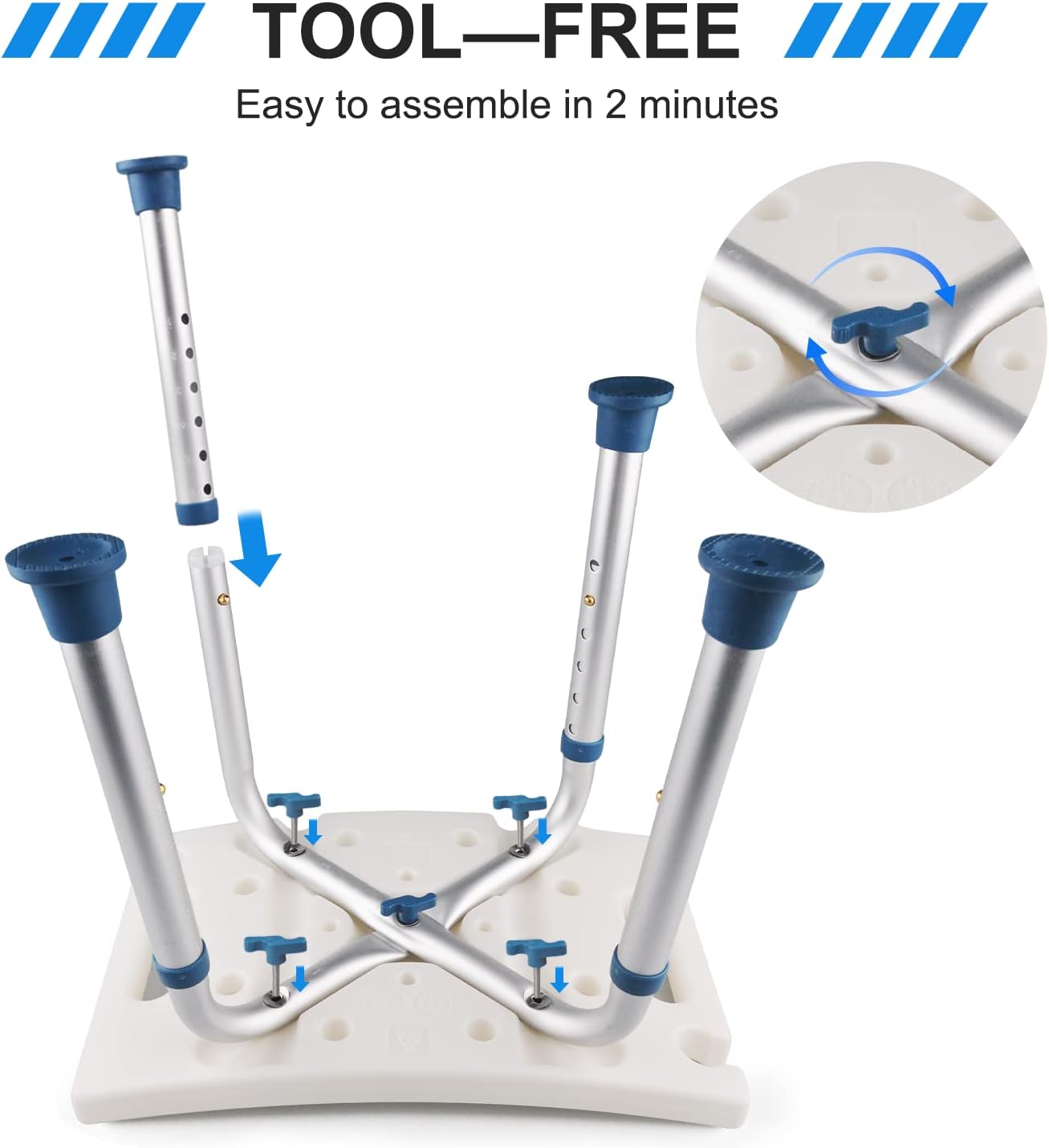 Shower Stool, Shower Bench Seat, Shower Chair for Inside Shower and Bathtub, with Shower Head Holder, Bath Chair, Shower Stool for Elderly Senior Disable Pregnant, Tool-Free, Capacity 350LBS