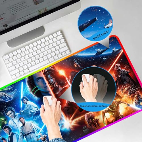 Large Gaming RGB Mouse Pad Spaceship Space Sci-fi Control Console Display Custom Desk Pad,Mousepad with Anti-Slip Rubber Base,Stitched Frame Mouse Mat,Portable Desk Mat for Office Work,31.5