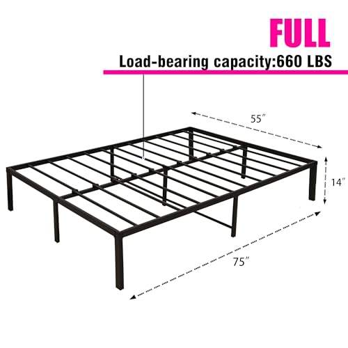 14 Inch Bed Frame Queen Size Heavy Duty Steel Slat Support Metal Platform Queen Bed Frame No Box Spring Needed, Easy Assembly, Black (Queen)