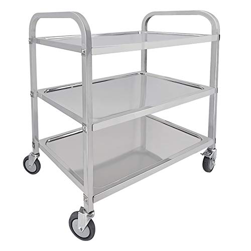 DULONG 3-Tier Utility Cart with Wheels Kitchen Island Stainless Steel Trolley Serving Cart 300 lbs Capacity Catering Storage Shelf with Locking Wheels for Hotel Restaurant Home Use(L33.5xW17.7xH35.4)