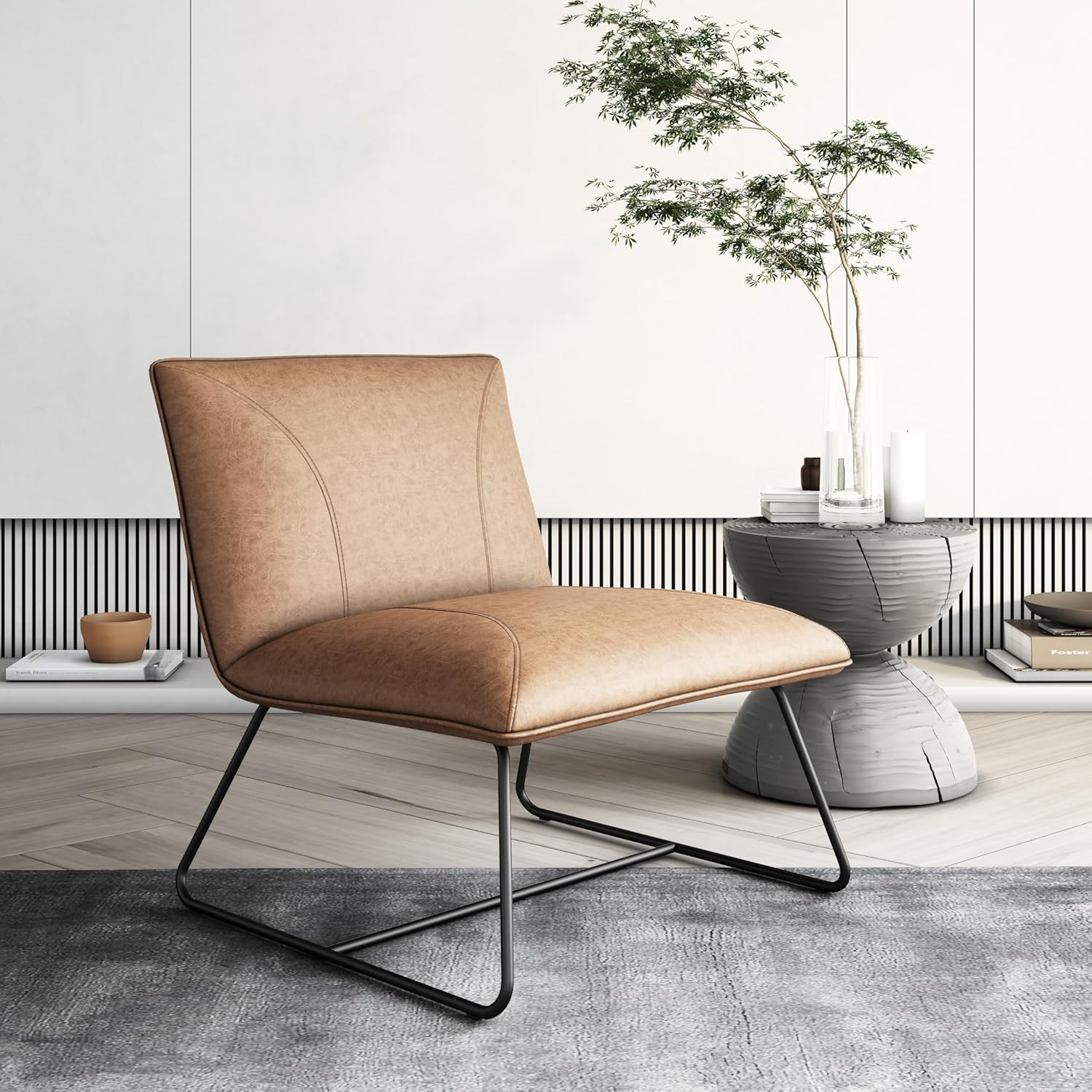 Corvus Soloway Oversize Bonded Leather Lounge Slipper Chair Brown