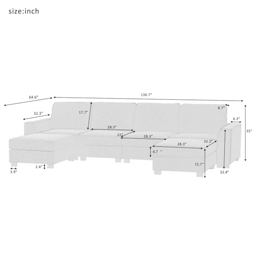 TRIPLE TREE Large U-Shaped Sectional Sofa Couch Sets with Removable Ottomans for Living Room, 131