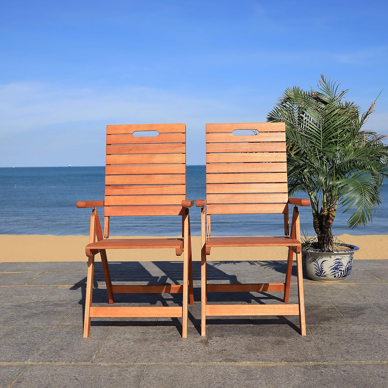 Safavieh PAT7060A-SET2 Outdoor Collection Rence Natural Brown Folding (Set of 2) Patio Chair