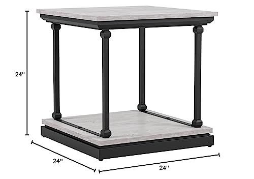 Ambridge Farmhouse 1-Shelf Metal and Wood Storage Square 24 in. End Table for Living Room, Bedroom, Antique White