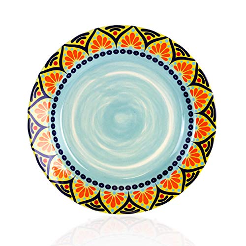 Elama Multicolored Round Stoneware Mandala Pattern Dinnerware Set, 16 Piece, Green