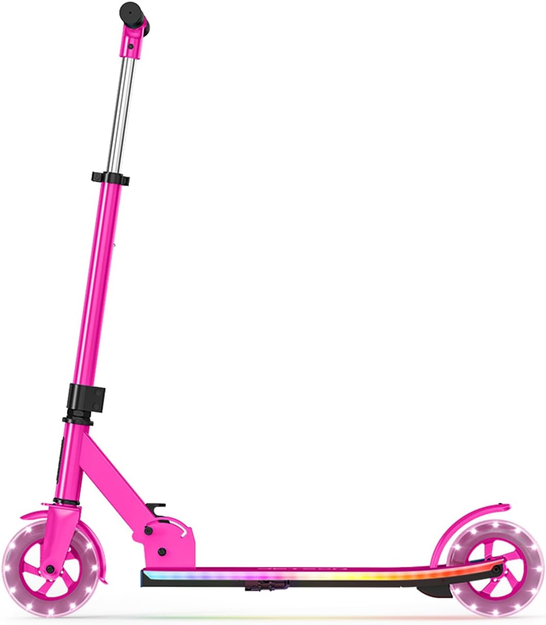 Jetson Highlight 2-Wheel Kick Scooter, Kinetic Lights on Deck and Wheels, 6 Inch Wheels, Rear Brake, Easy-Folding Mechanism, Ages 6+, Pink, JHGLT-PNK