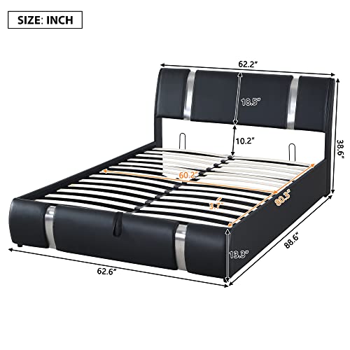 Full Size Upholstered Platform Bed Frame with Faux Leather Headboard and Hydraulic Storage System,Platform Bed for Bedroom,Guestroom,No Box Spring Needed,White