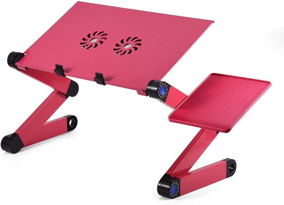 V BESTLIFE 360° Adjustable Foldable Laptop Desk Table Stand Holder with Dual Cooling Fan and Mouse Base, for Laptops up to 17 Inches (Rose Red)