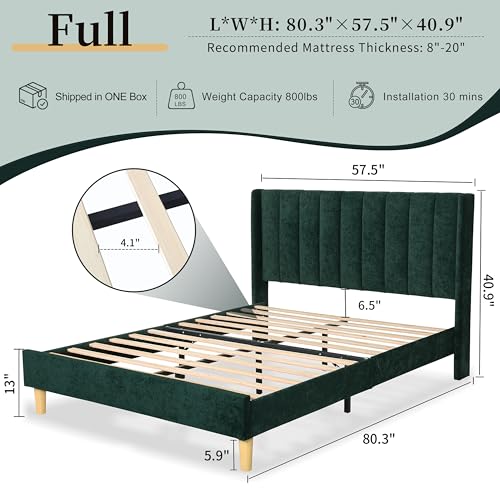 Bed Frame Upholstered Platform with Headboard and Strong Wooden Slats, No Box Spring Needed, Noiseless Wood Foot Easy Assemble (Cream, Full)