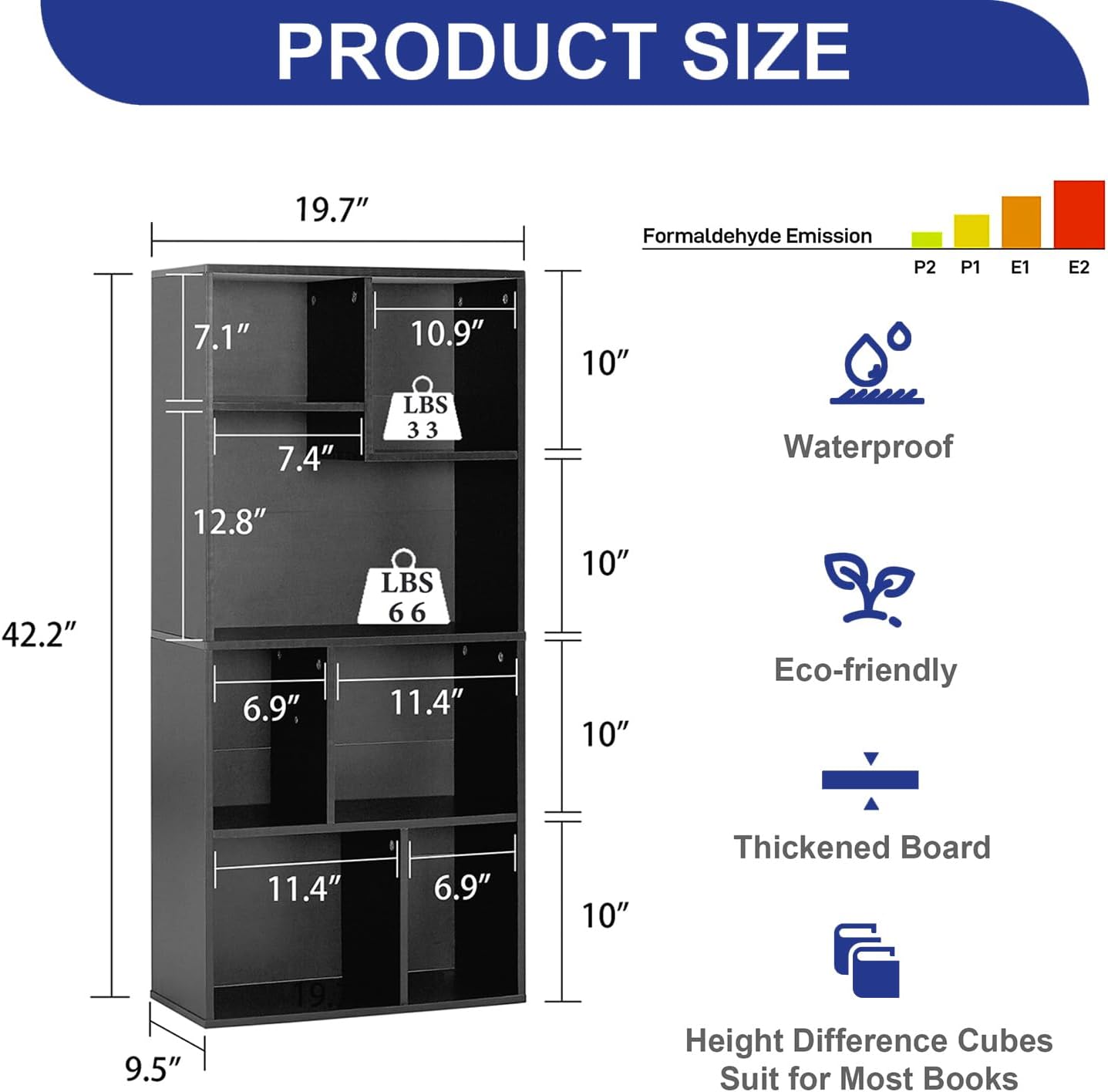 VECELO 4-Tier Kids Bookcase, 7 Cubes Modern Bookshelves, Floor Standing Cabinet Fits Tallest Hardcovers Can Hold up to 66LBS, Horizontal Available, Easy Assembly,Black