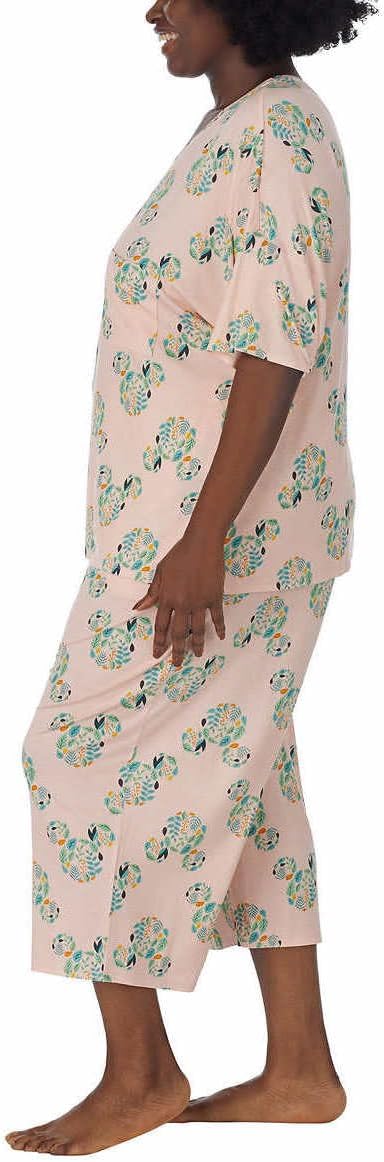 Disney Womens 2 Piece Capri Pajama Set (X-Large, Mickey Mouse Pink)