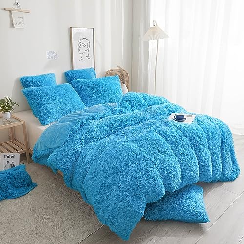 XeGe Plush Shaggy Duvet Cover Luxury Ultra Soft Crystal Velvet Bedding 1PC(1 Faux Fur Duvet Cover),Zipper Closure (Queen, Dark Gray)