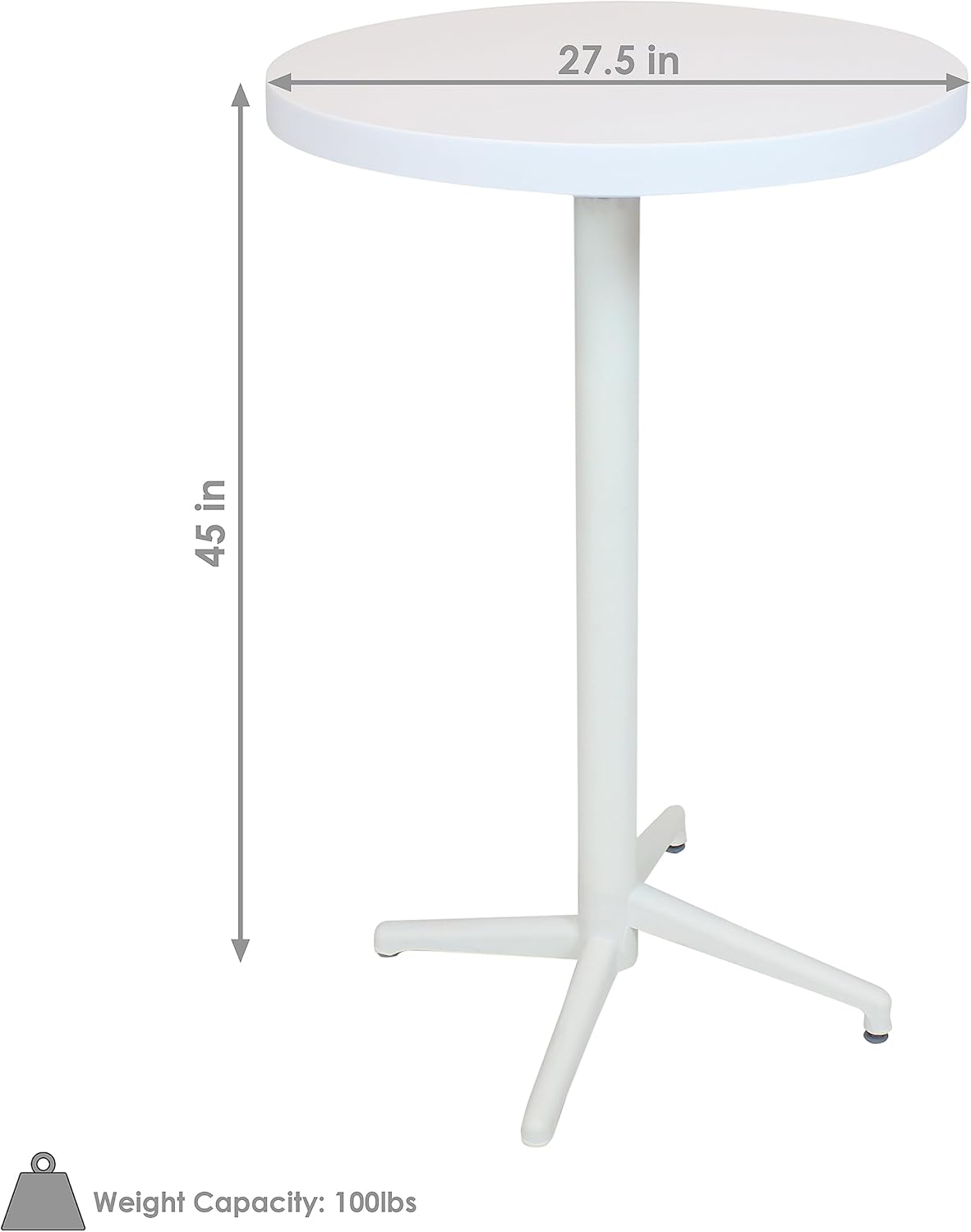 Sunnydaze 28-Inch Round All-Weather Plastic Patio Bar Pub Table - Foldable Design - Commercial Grade - White