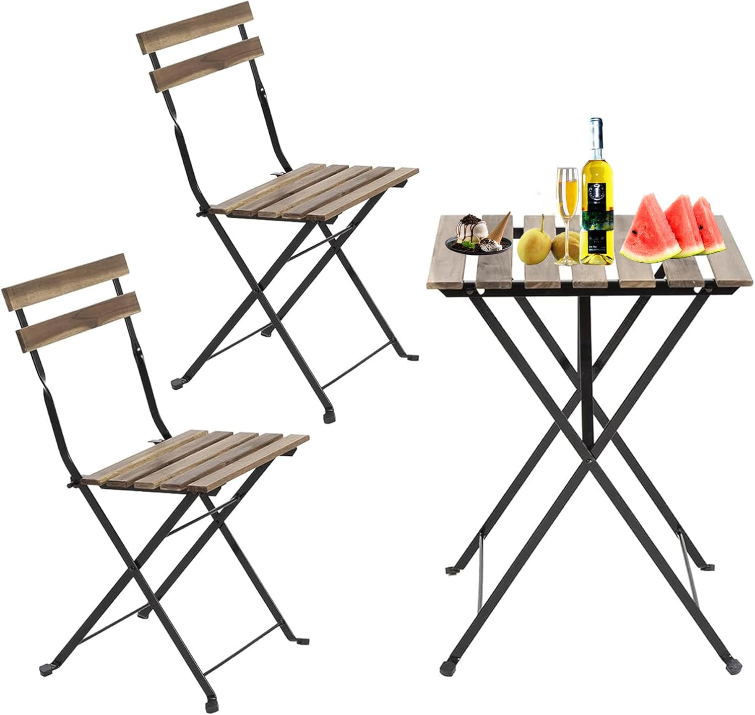 BLKMTY Patio Bistro Set 3-Piece Outdoor Patio Furniture Sets Folding Table and Chairs Wood Bistro Set Balcony Cafe Table Square Patio Table Chair for Porch, Garden, Backyard, Chestnut Brown