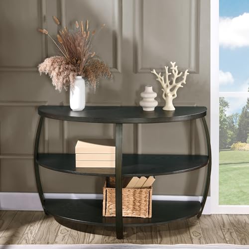 MODERION Half-moon Console Table for Entryway, Entry Table with Metal Legs. 3-tier Industrial Accent Table with Storage Shelf, Farmhouse Side Sofa Table, Easy Assembly for Hallway, Black SFZ2439DK