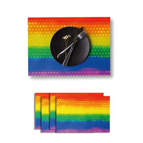 Multicolor Placemats for Kitchen Dining Table Summer Stylish Decoration, Multicolor Design, Outdoor Indoor mat, Easy Clean Wipeable, Polyester, BLUEMONK (Bruno 2.4, 6 Pack)