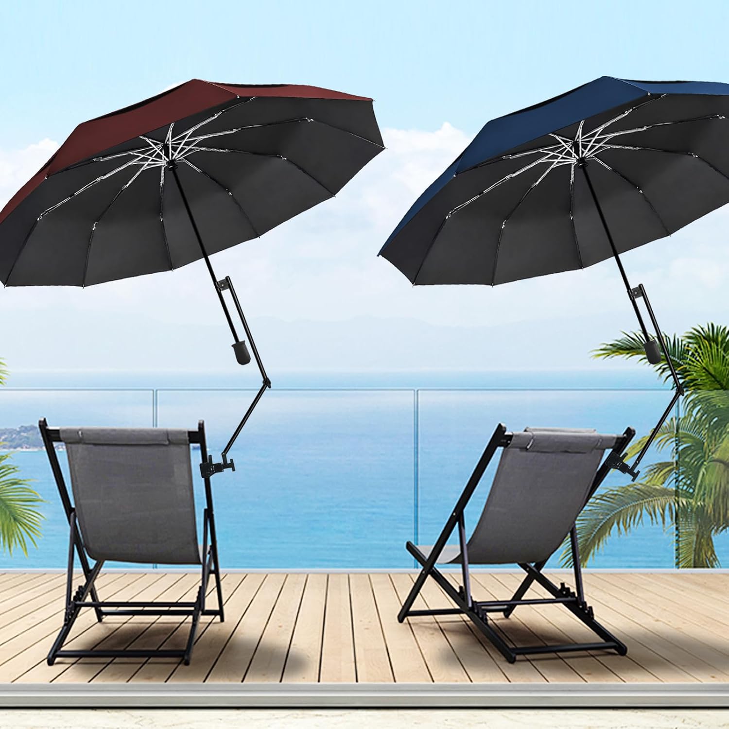 2 PCS Chair Umbrella with Universal Clamp 43 inches and 360-degree Swivel UPF 50+