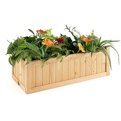 Giantex 15” Planter Raised Garden Bed - Wooden Planting Box, Outdoor Folding Square Planter w/Removable Bottom, Premium Drainage System for Herbs, Fruits, Flowers, Succulents, Simple Assembly
