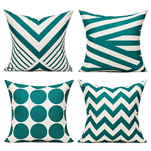 All Smiles Aqua Outdoor Throw Pillow Cases Light Sky Blue Decorative Cushion Covers 18 x 18 Set of 4 Home Decor Accent Square for Couch Sofa Patio Bed Living Room,Modern Geometry Decorations