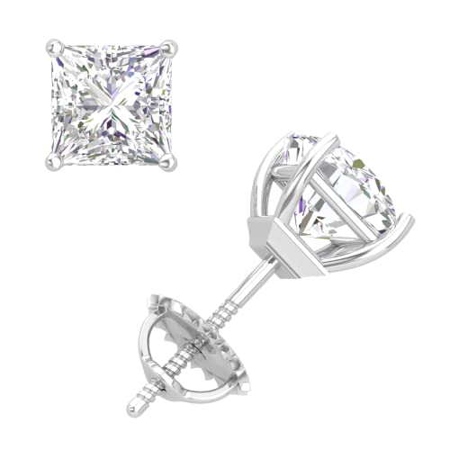 Moissanite Stud Earrings, 0.5ct-2ct D Color VVS1 Clarity Lab Grown Diamond Moissanite 14K White Gold Plated 925 Sterling Silver Moissanite Earrings For Women