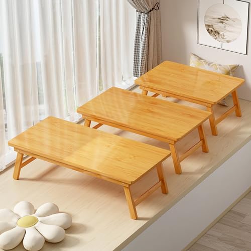 Japanese Floor Tea Table, Floor Sitting Table, Foldable Bamboo Coffee Table, Low Table for Sitting On The Floor,Meditation Altar Table(67x34.3x27cm)