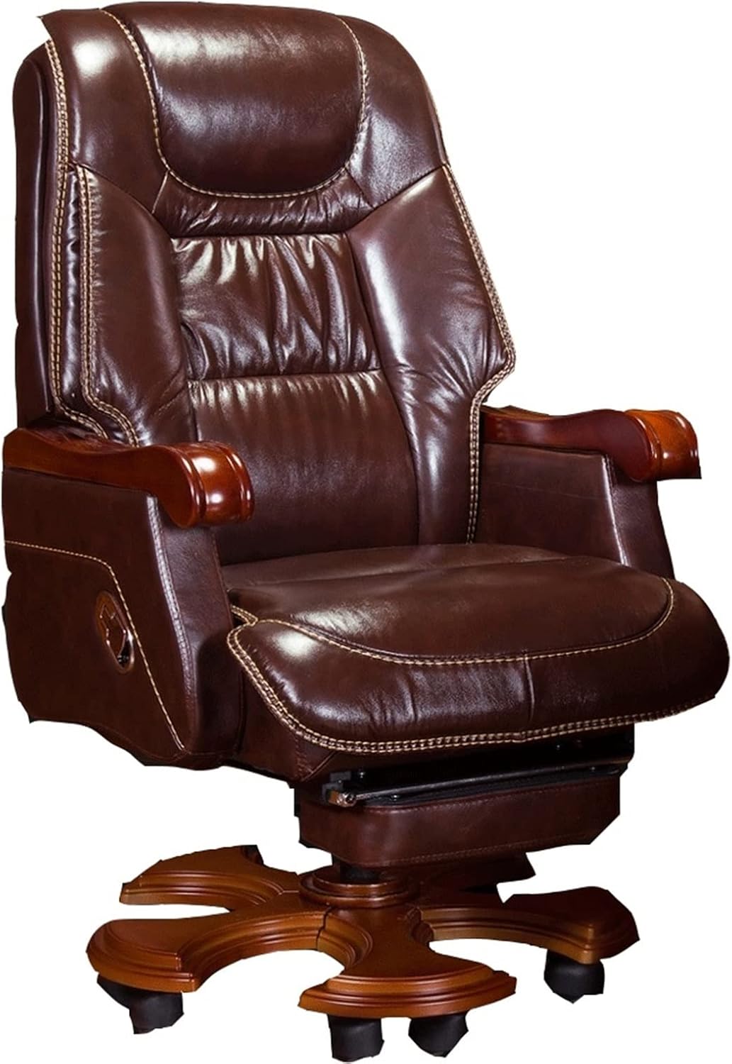 Boss Chair High Back Leather Executive Brown Office Chair Adjustable Swivel Boss Chair Ergonomic Computer Chair Desk Chair with Retractable Footrest and Armrests Lumbar Support
