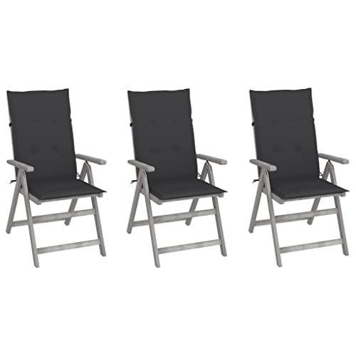 Patio Reclining Chairs with Cushions 8 pcs Gray Acacia Wood, Patio Dining Chairs, Outdoor Patio Chairs Set for Garden, Balcony, or Poolside