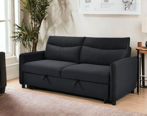 3 in 1 Convertible Sleeper Sofa Bed, Modern Fabric Loveseat Futon Sofa Couch Pullout Bed, Small Love Seat Lounge Sofa w/Reclining Backrest, Furniture for Living Room, Grey (Black)